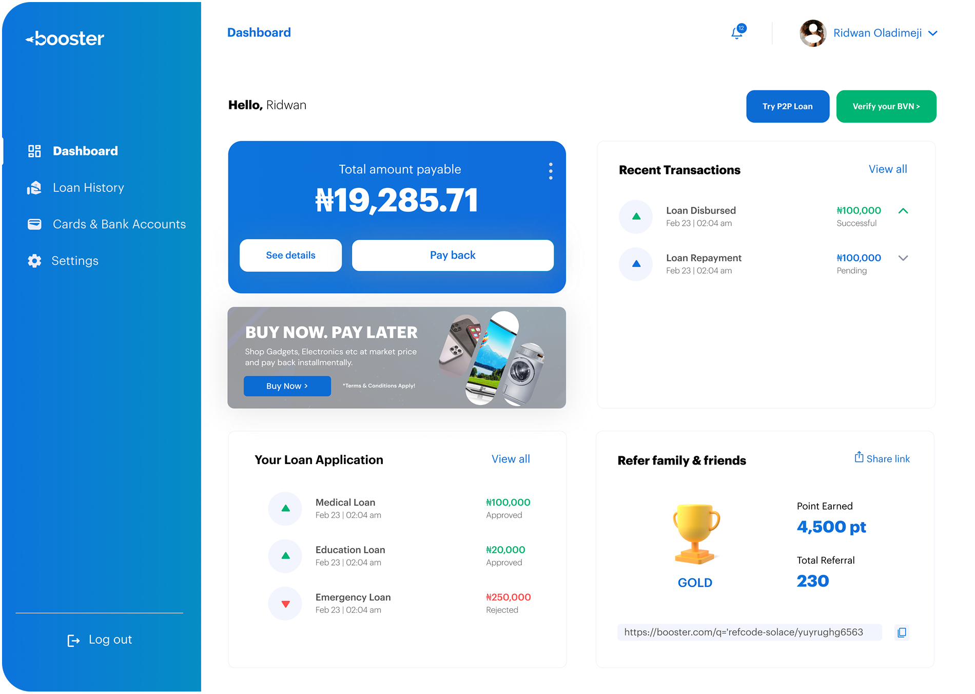 Pay back — choose method