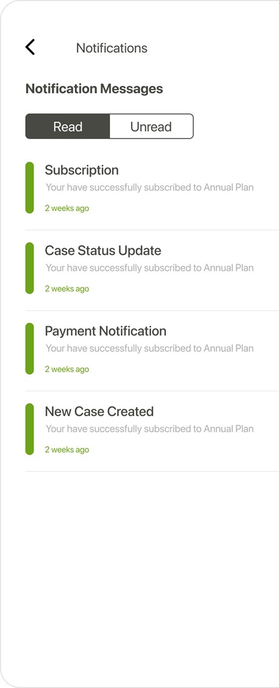 Notifications — Read/Unread tabs