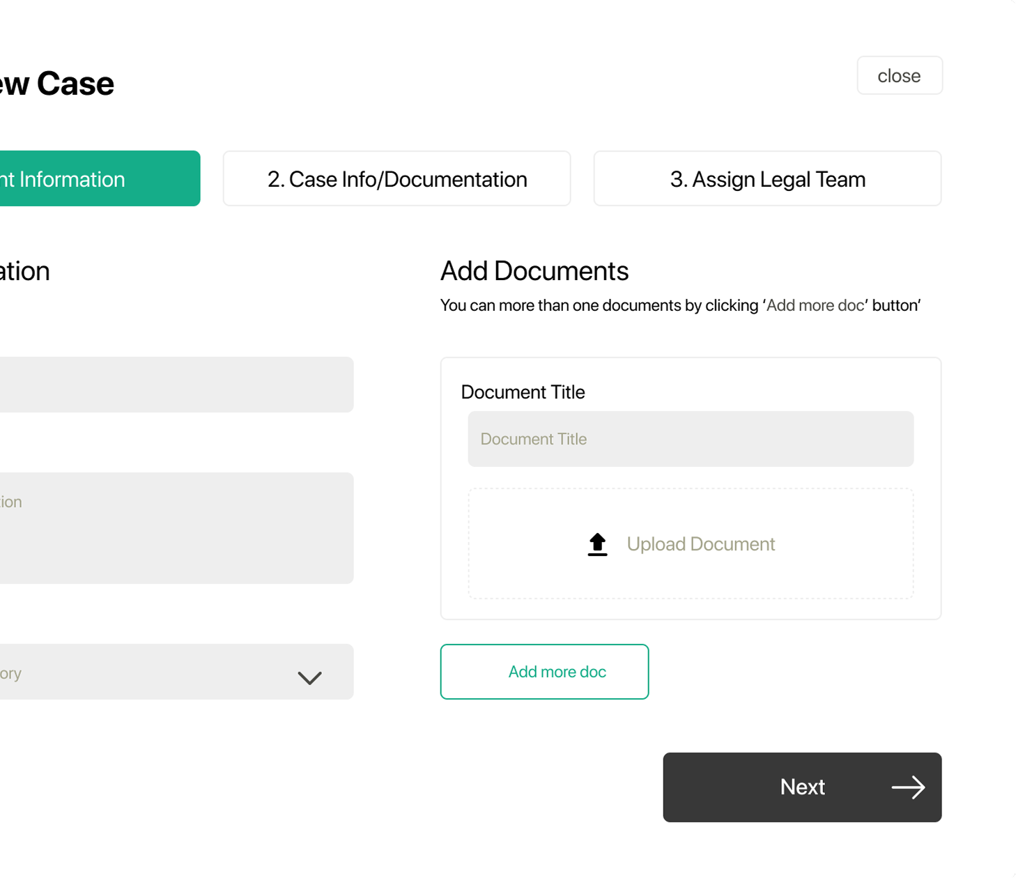 Create New Case — 3-step wizard