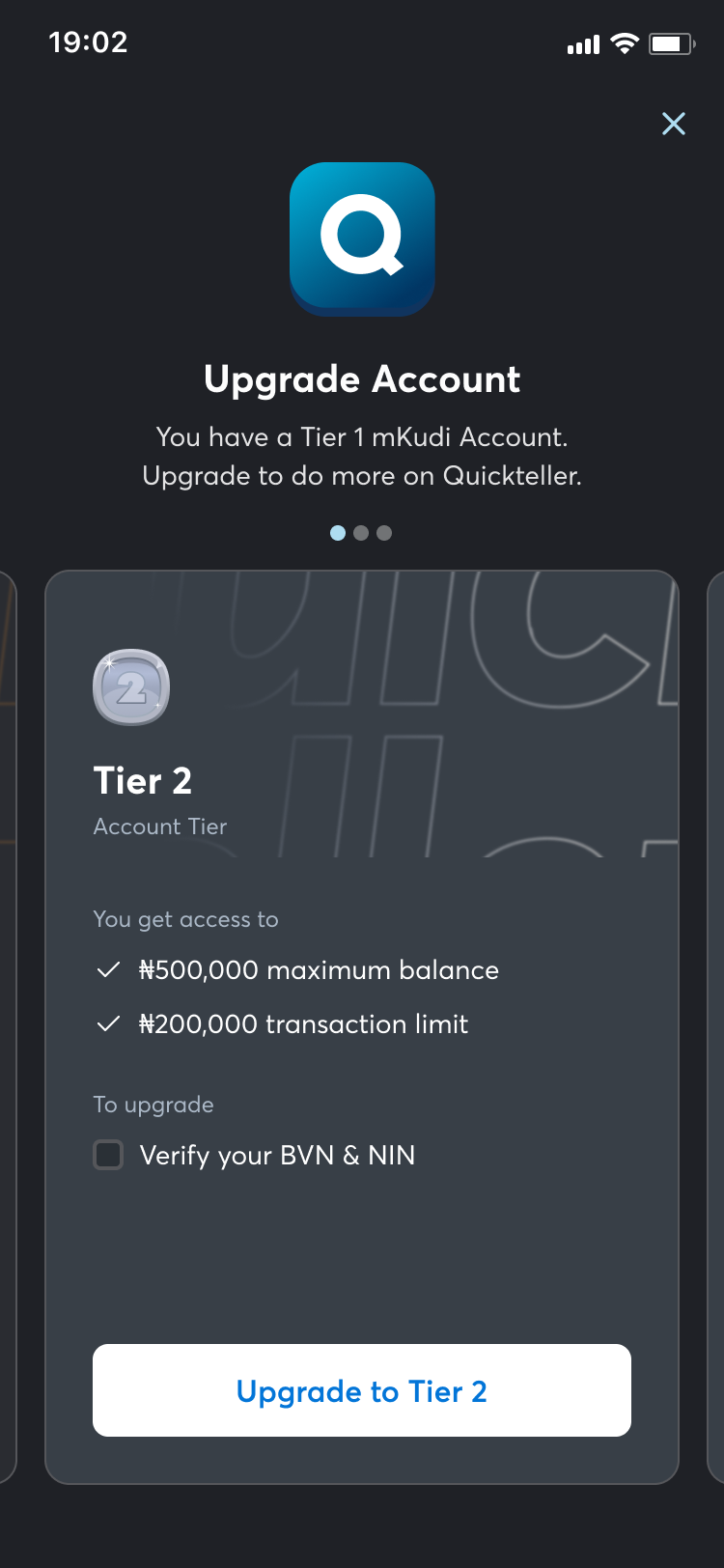 KYC — Accounts and Settings tier status