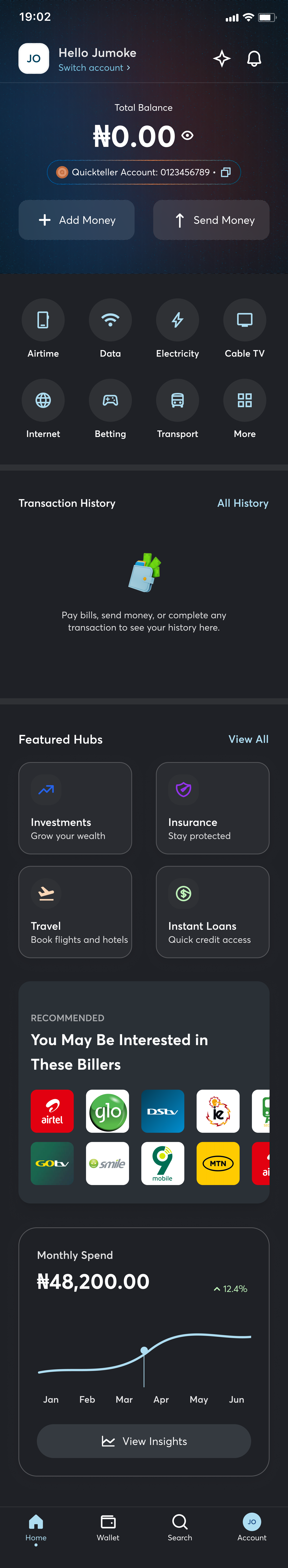 Quickteller main dashboard