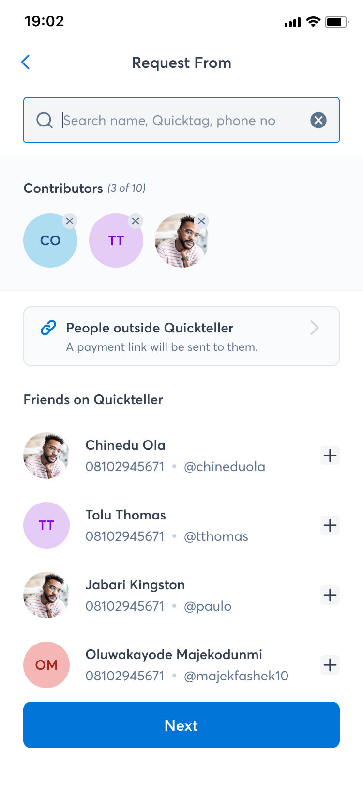 Split — 3 of 10 contributors selected